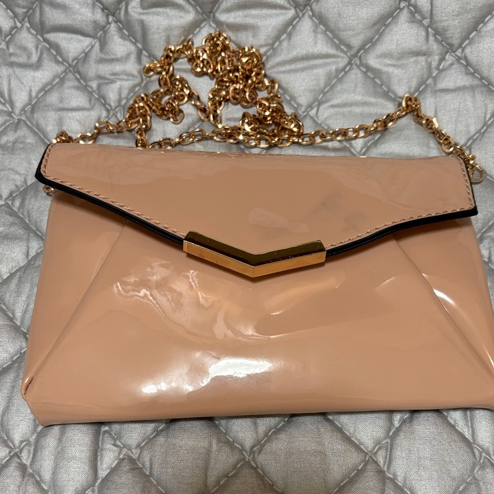 Rose/Peach Clutch Bag with Rose Gold Chain